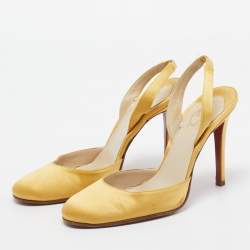 Pre Owned Christian Louboutin Yellow Satin Picador Slingback Pumps Size 36.5
