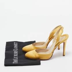 Pre Owned Christian Louboutin Yellow Satin Picador Slingback Pumps Size 36.5