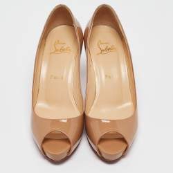 Pre Owned Christian Louboutin Beige Patent Leather Very Prive Pumps Size 37.5