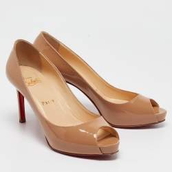 Pre Owned Christian Louboutin Beige Patent Leather Very Prive Pumps Size 37.5