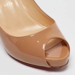 Pre Owned Christian Louboutin Beige Patent Leather Very Prive Pumps Size 37.5