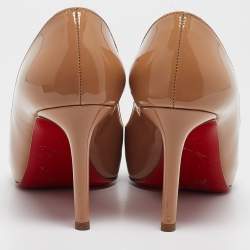 Pre Owned Christian Louboutin Beige Patent Leather Very Prive Pumps Size 37.5