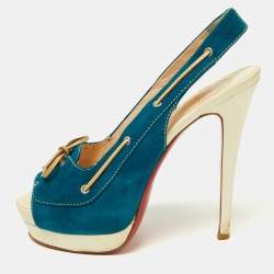 Christian Louboutin Blue/Beige Suede and Leather Jefferson Plato Pumps Size 40