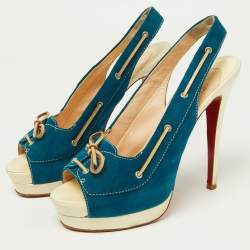 Christian Louboutin Blue/Beige Suede and Leather Jefferson Plato Pumps Size 40