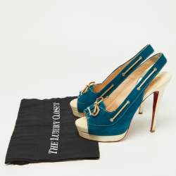 Christian Louboutin Blue/Beige Suede and Leather Jefferson Plato Pumps Size 40