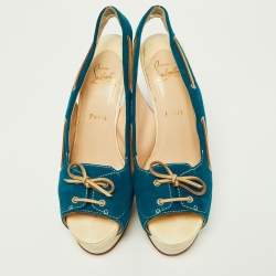 Christian Louboutin Blue/Beige Suede and Leather Jefferson Plato Pumps Size 40