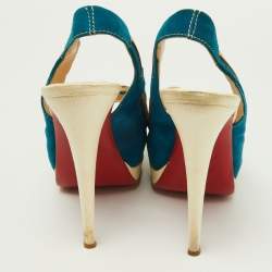 Christian Louboutin Blue/Beige Suede and Leather Jefferson Plato Pumps Size 40