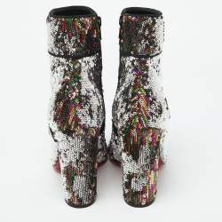 Christian Louboutin Multicolor Sequins Moulamax Round Toe Ankle Boots Size 37