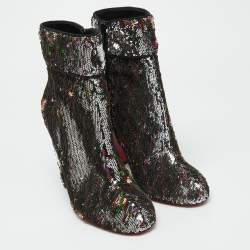 Christian Louboutin Multicolor Sequins Moulamax Round Toe Ankle Boots Size 37