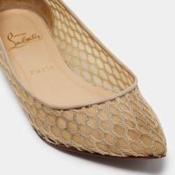 Christian Louboutin Beige Leather and Mesh Pigaresille Ballet Flats Size 38