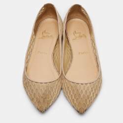 Christian Louboutin Beige Leather and Mesh Pigaresille Ballet Flats Size 38