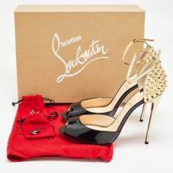 Christian Louboutin Black/Gold Patent Leather Pina Spike Sandals Size 39