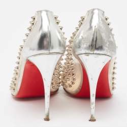 Pre Owned Christian Louboutin Silver Leather and PVC Spike Me Pumps Size 36.5