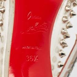 Pre Owned Christian Louboutin Silver Leather and PVC Spike Me Pumps Size 36.5