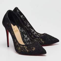 Christian Louboutin Black Mesh and Suede Follies Pumps Size 37