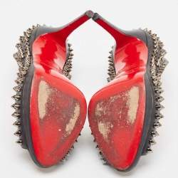 Pre Owned Christian Louboutin Black Leather Yolanda Spikes Pumps Size 38.5