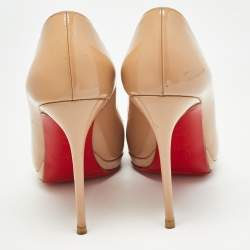Pre Owned Christian Louboutin Beige Patent Leather Neofilo Pumps Size 37.5