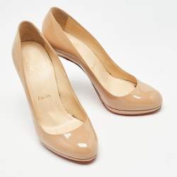 Pre Owned Christian Louboutin Beige Patent Leather Neofilo Pumps Size 37.5
