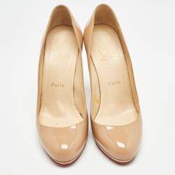 Pre Owned Christian Louboutin Beige Patent Leather Neofilo Pumps Size 37.5