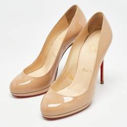 Pre Owned Christian Louboutin Beige Patent Leather Neofilo Pumps Size 37.5