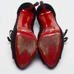 Pre Owned Christian Louboutin Black Lace and Suede Empiralta Booties Size 40