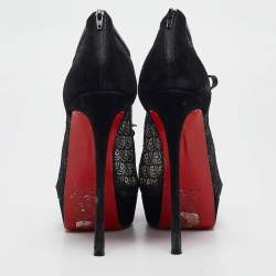 Pre Owned Christian Louboutin Black Lace and Suede Empiralta Booties Size 40