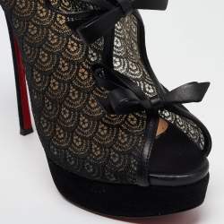 Pre Owned Christian Louboutin Black Lace and Suede Empiralta Booties Size 40