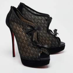 Pre Owned Christian Louboutin Black Lace and Suede Empiralta Booties Size 40