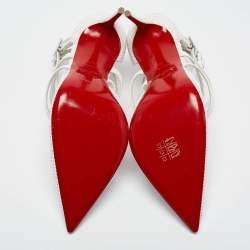 Pre Owned Christian Louboutin White Perforated Leather Victororilla Ankle Wrap Pumps Size 40