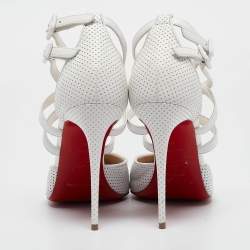 Pre Owned Christian Louboutin White Perforated Leather Victororilla Ankle Wrap Pumps Size 40