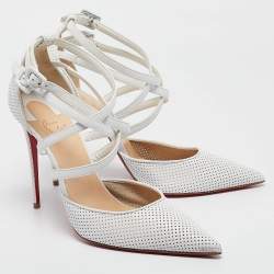Pre Owned Christian Louboutin White Perforated Leather Victororilla Ankle Wrap Pumps Size 40