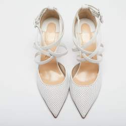Pre Owned Christian Louboutin White Perforated Leather Victororilla Ankle Wrap Pumps Size 40