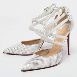 Pre Owned Christian Louboutin White Perforated Leather Victororilla Ankle Wrap Pumps Size 40