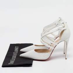 Pre Owned Christian Louboutin White Perforated Leather Victororilla Ankle Wrap Pumps Size 40