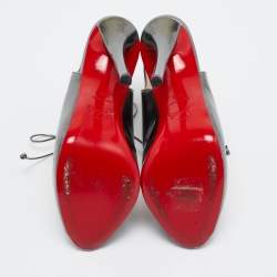 مملوكة مسبقًا Christian Louboutin Silver Leather Allegra Peep-Toe Sandals Size 38.5