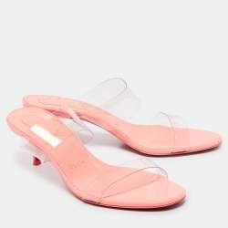 Christian Louboutin Transparent/Orange  PVC and Patent Slide Sandals Size 38 