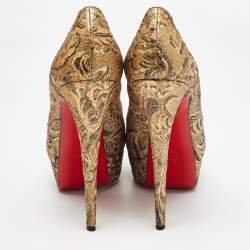 Christian Louboutin Gold Brocade Fabric Lady Peep Pumps Size 38.5