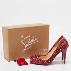 Pre Owned Christian Louboutin Pink Leather Pigalle Spikes Pumps Size 38.5