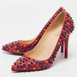 Pre Owned Christian Louboutin Pink Leather Pigalle Spikes Pumps Size 38.5