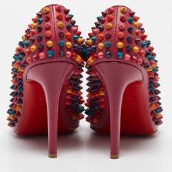 Pre Owned Christian Louboutin Pink Leather Pigalle Spikes Pumps Size 38.5