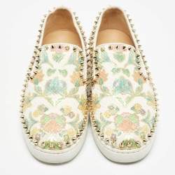 Pre Owned Christian Louboutin Multicolor Floral Print Python Pik Boat Sneakers Size 38