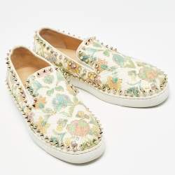Pre Owned Christian Louboutin Multicolor Floral Print Python Pik Boat Sneakers Size 38