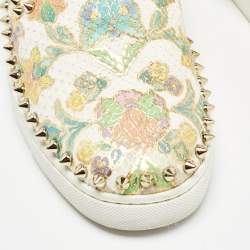 Pre Owned Christian Louboutin Multicolor Floral Print Python Pik Boat Sneakers Size 38