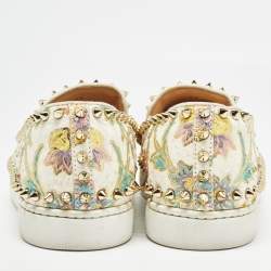 Pre Owned Christian Louboutin Multicolor Floral Print Python Pik Boat Sneakers Size 38