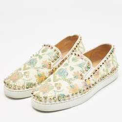 Pre Owned Christian Louboutin Multicolor Floral Print Python Pik Boat Sneakers Size 38