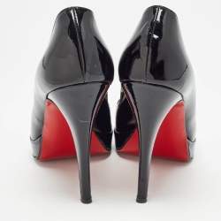 Pre Owned Christian Louboutin Black Patent Leather Platform Peep Toe Pumps Size 37