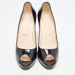 Pre Owned Christian Louboutin Black Patent Leather Platform Peep Toe Pumps Size 37