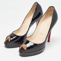 Pre Owned Christian Louboutin Black Patent Leather Platform Peep Toe Pumps Size 37