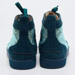Pre Owned Christian Louboutin Green  Suede Louis Strass High Top Sneakers Size 40
