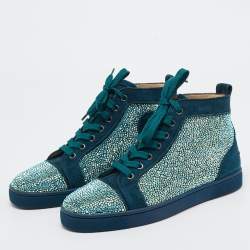 Pre Owned Christian Louboutin Green  Suede Louis Strass High Top Sneakers Size 40